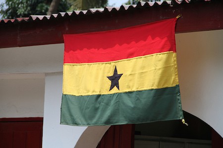 A Ghana Flag hanging in front of the residence of Madam Theodosia Okoh