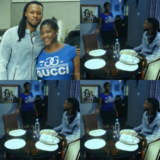 Flavour on set with Mercy Johnson